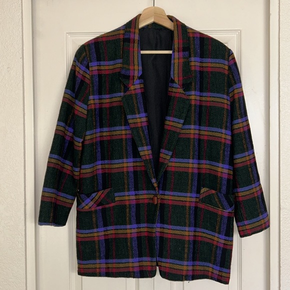 Plaid Wool Blazer 80s 90s - Picture 8 of 12